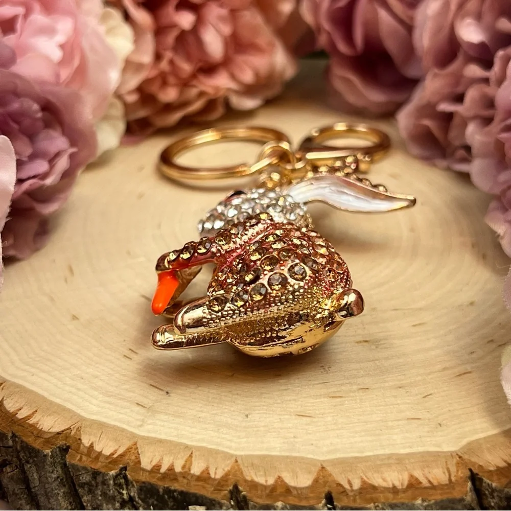 Champagne and Silver Crystal Bunny Rabbit with Carrot Keychain Charm - Picture 11 of 16